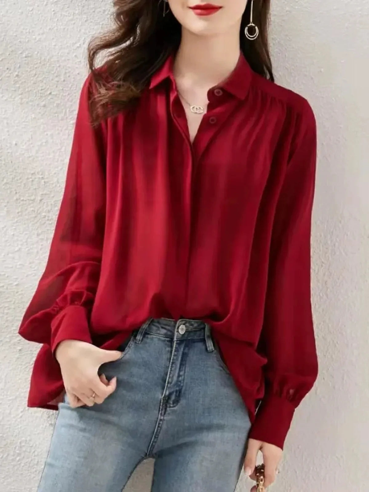 Camisa feminina Chiffon Manga Bufante