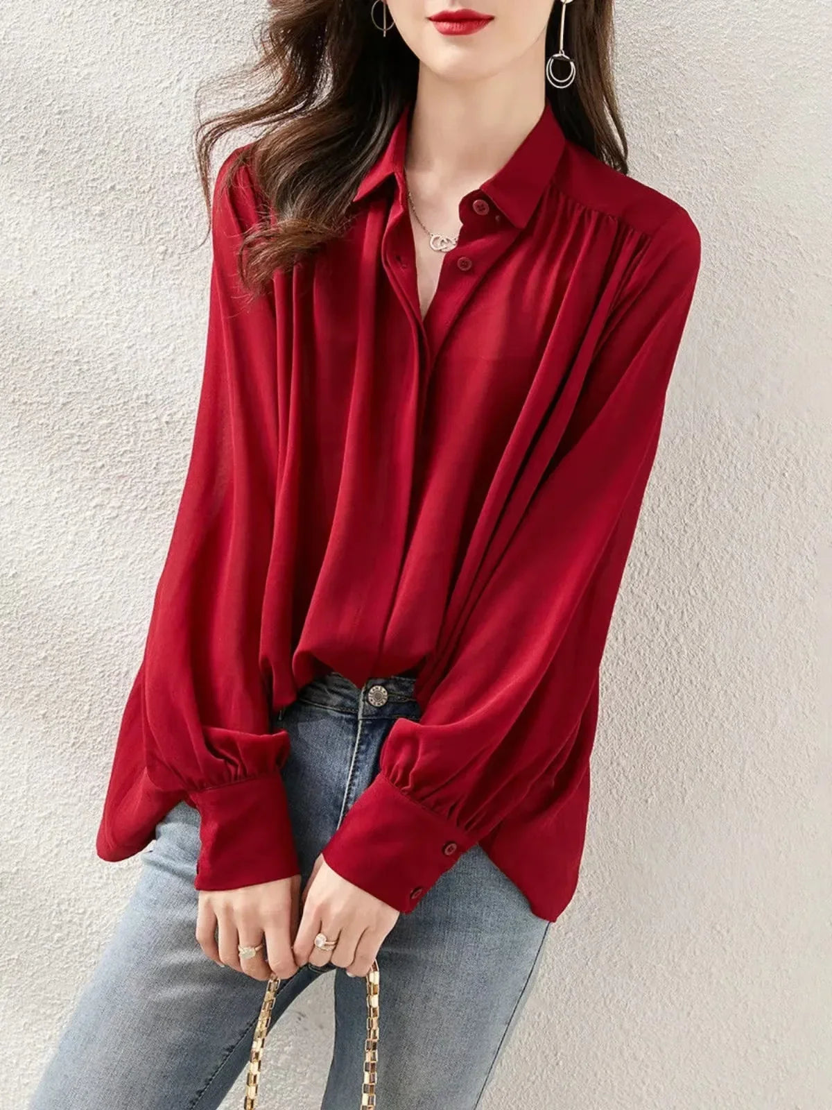 Camisa feminina Chiffon Manga Bufante