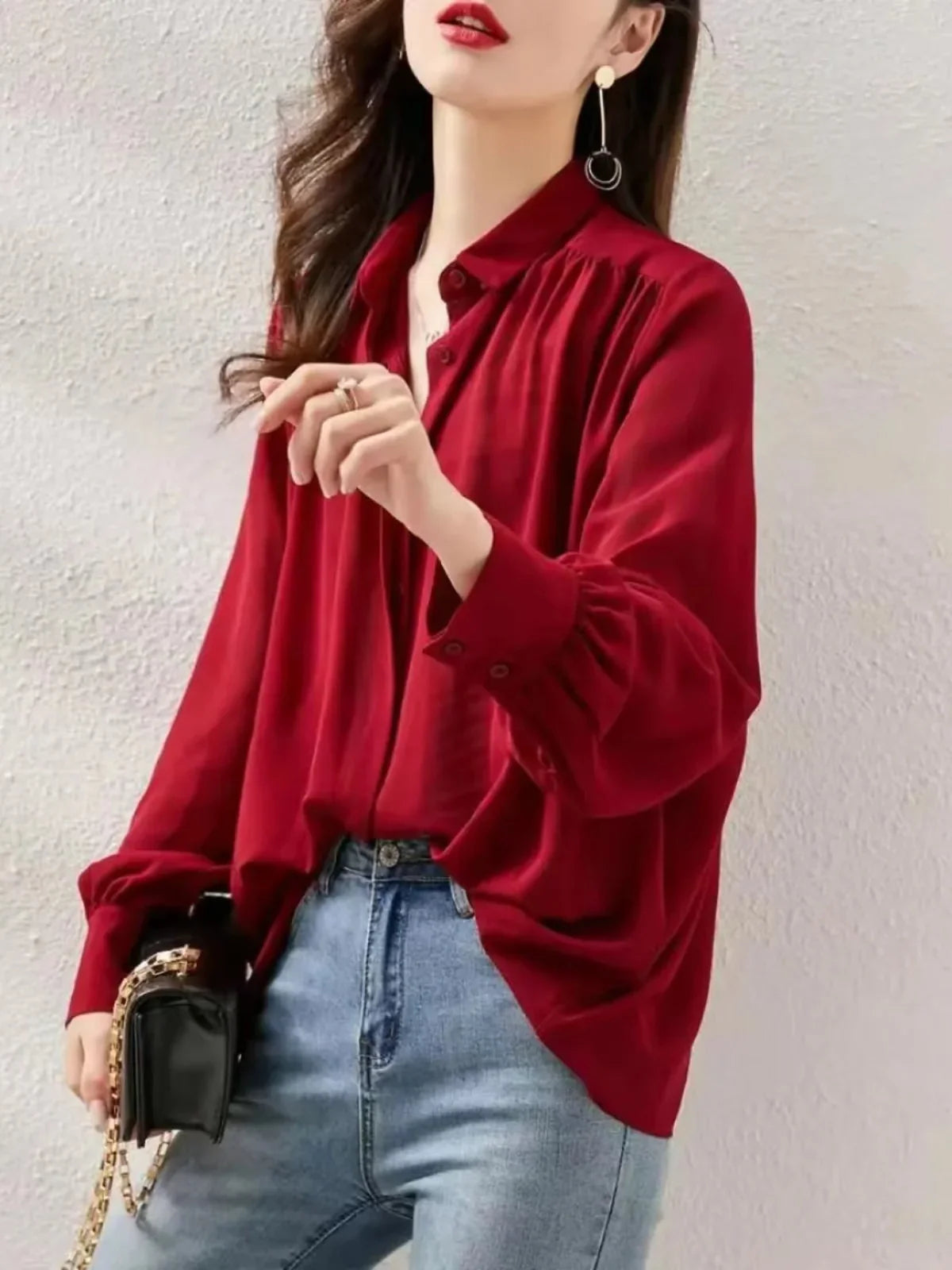 Camisa feminina Chiffon Manga Bufante