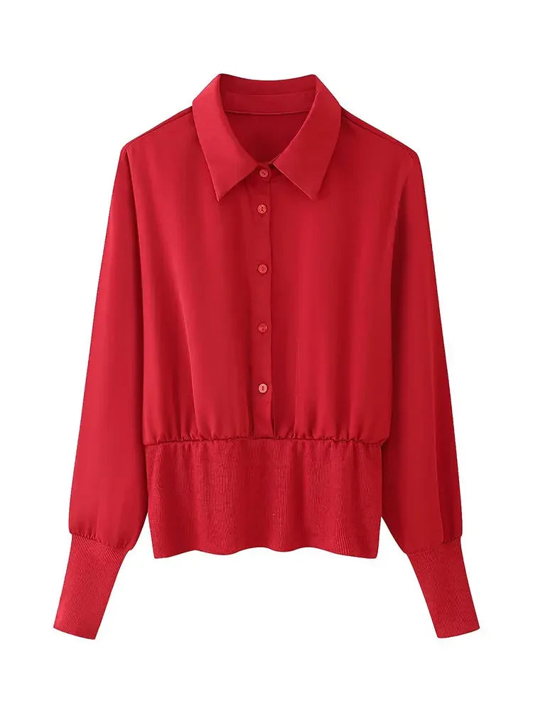 Camisa Feminina Patchwork  Manga Longa Tendência 2025