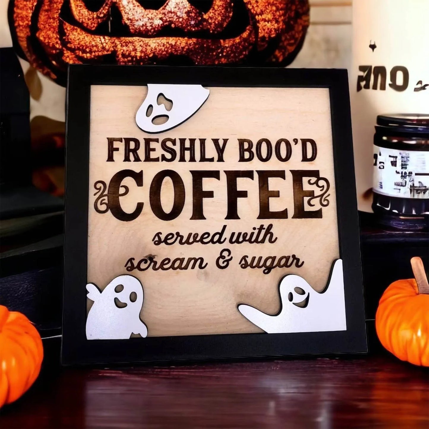 "Placa Decorativa Halloween Café"