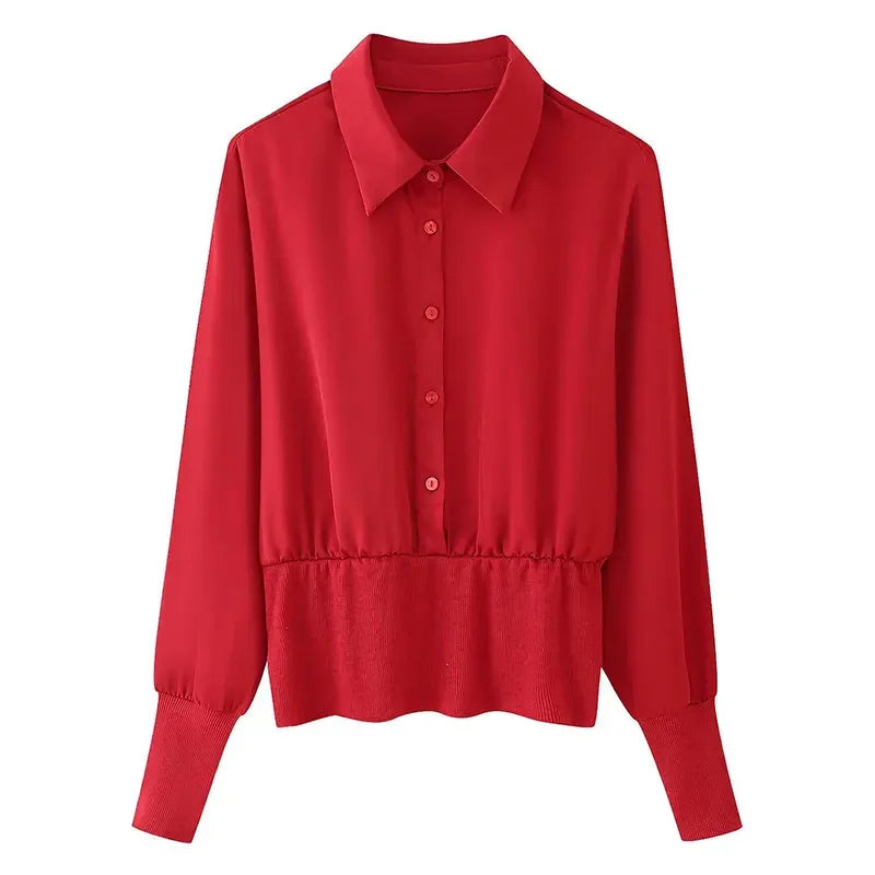 Camisa Feminina Patchwork  Manga Longa Tendência 2025