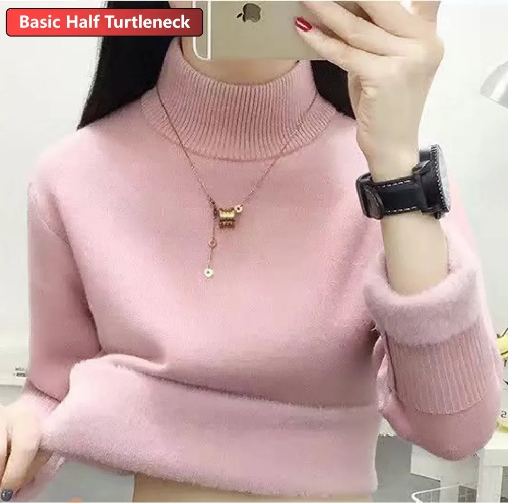 Suéter Feminino Gola Alta Inverno - Blusa Tricot Elegante Forrada Quente  Feminino Gola Alta Inverno -