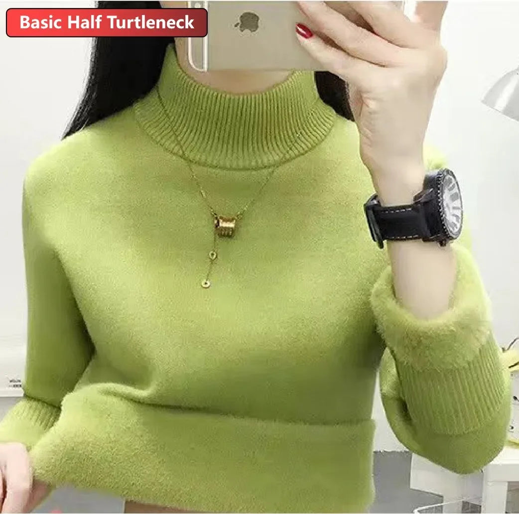 Suéter Feminino Gola Alta Inverno - Blusa Tricot Elegante Forrada Quente  Feminino Gola Alta Inverno -