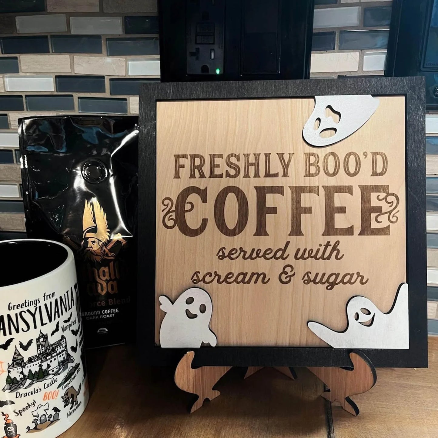 "Placa Decorativa Halloween Café"