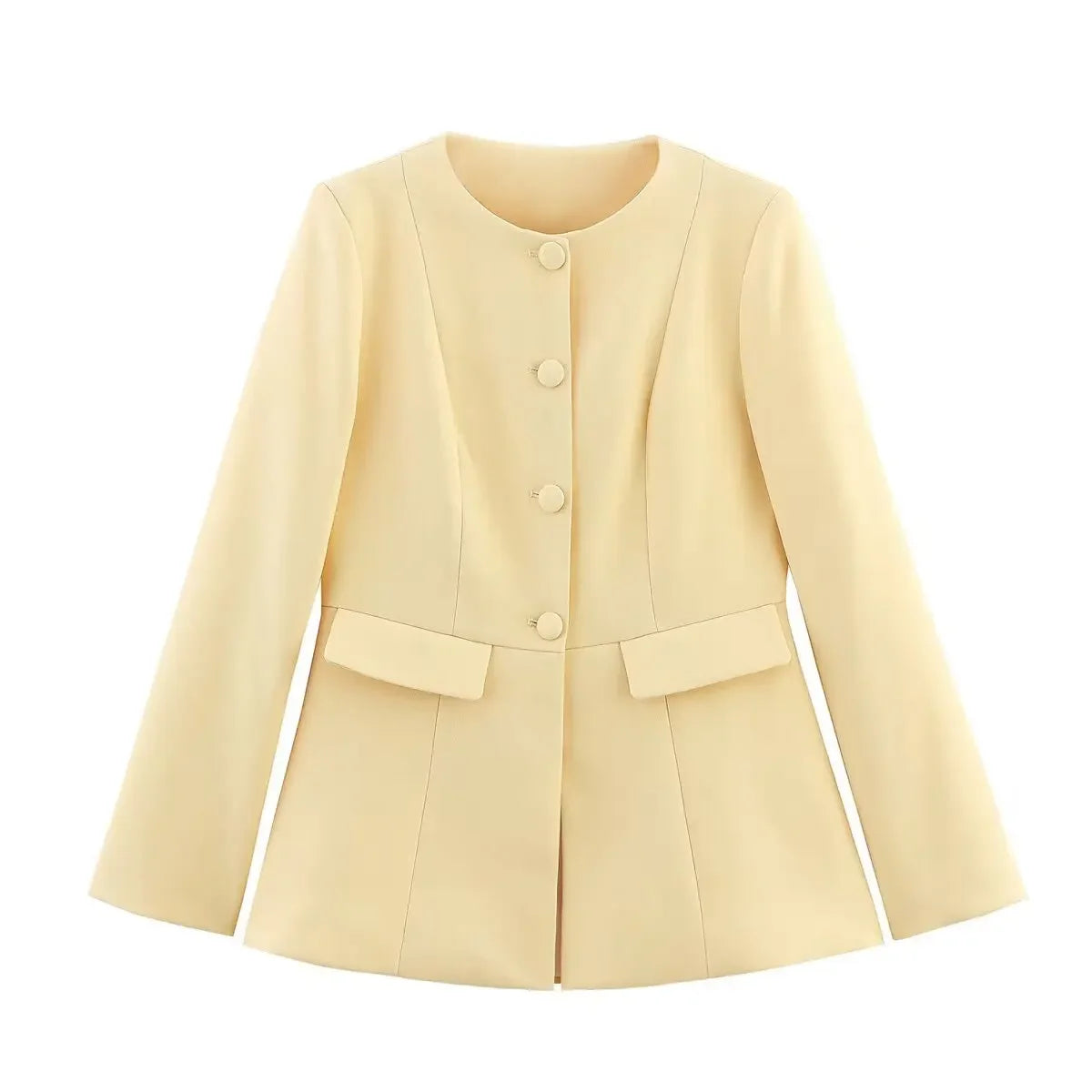 Blazer Feminino Amarelo Manga Longa Elegante para Escritório e Casual