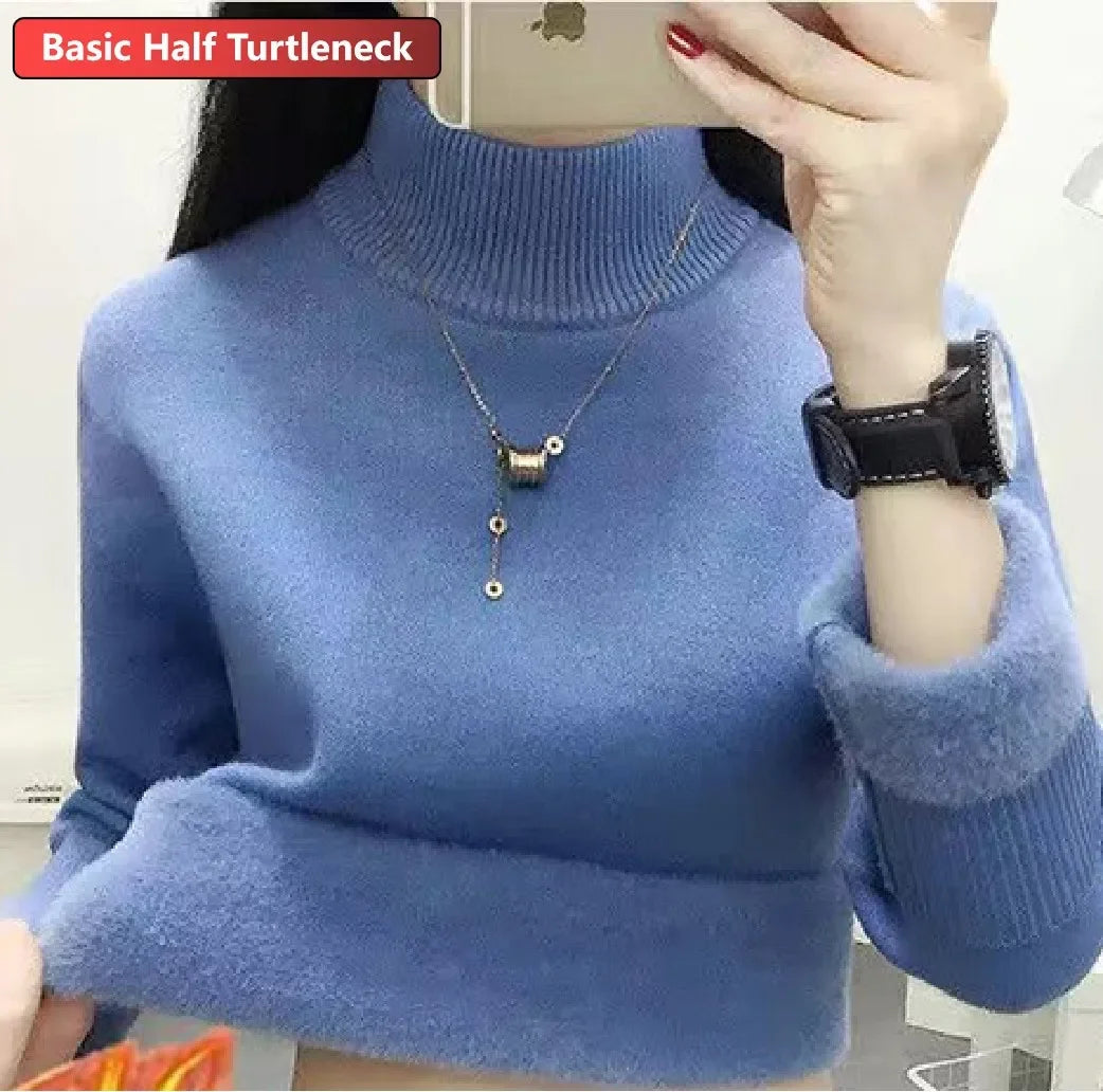 Suéter Feminino Gola Alta Inverno - Blusa Tricot Elegante Forrada Quente  Feminino Gola Alta Inverno -