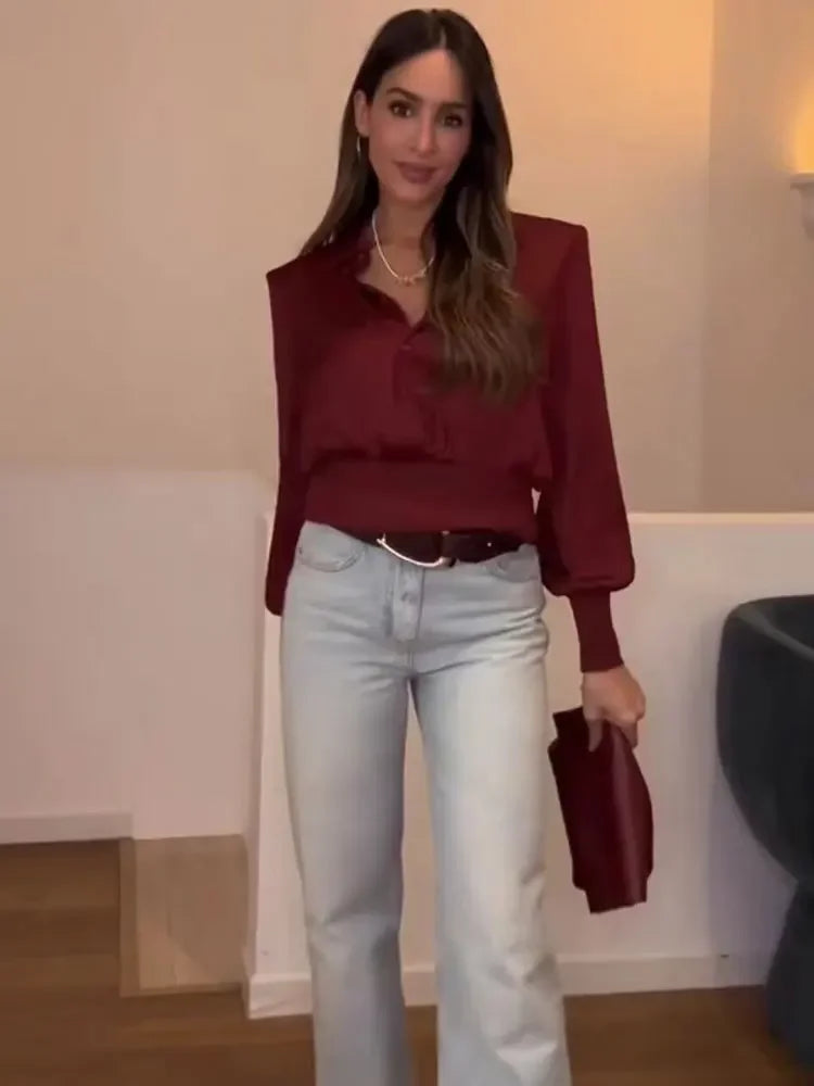 Camisa Feminina Patchwork  Manga Longa Tendência 2025