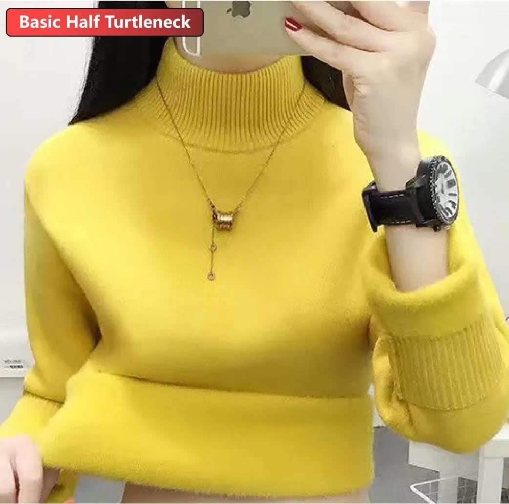 Suéter Feminino Gola Alta Inverno - Blusa Tricot Elegante Forrada Quente  Feminino Gola Alta Inverno -